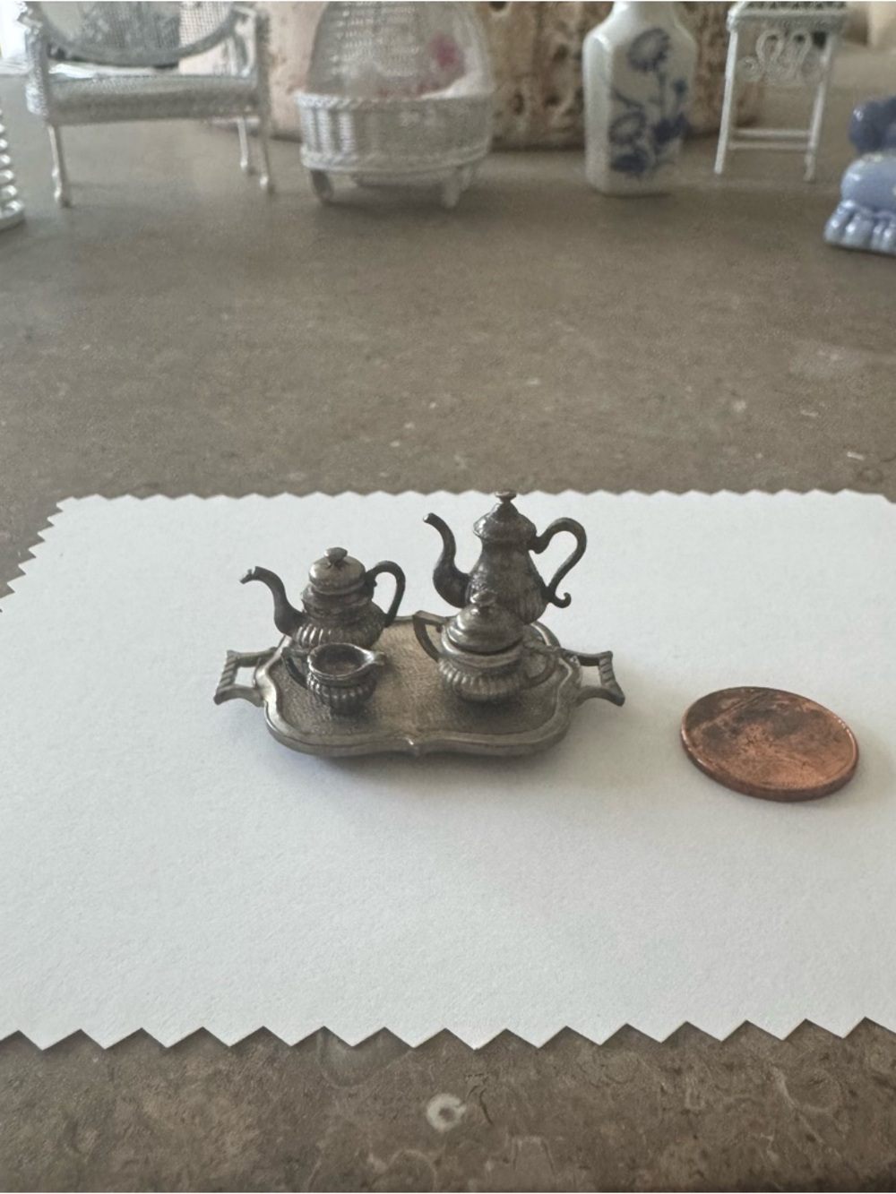 Miniature Pewter Tea Set Decorative Accent  WAPW England